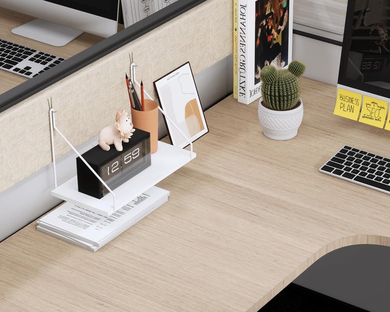 SoaShower Store Cubicle Shelf with Hooks – 11.8" Office Cubicle Accessories for Work, Floating Wall Shelf for Decor, Hanging Organizer for Cubicle Wall Storage & Office Decorations&White - Image 4